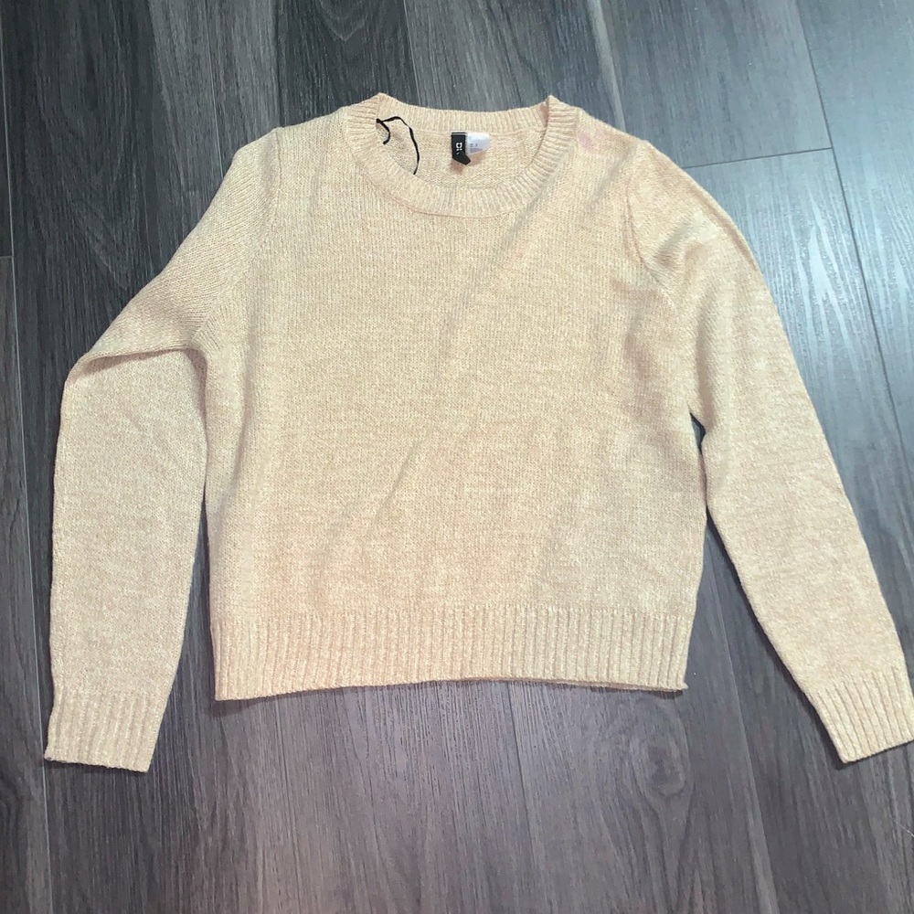 H&M Cream Crew Neck Sweater with Ribbed Details